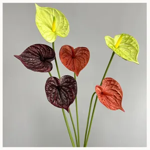 Artificial PU Anthurium flowers bouquet lifelike floral arrangement for home wedding decor.