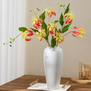 Fleur Artificielle Gloriosa Superba Soie Lys Flamme Tige Décoration de Maison Arrangement Floral Accessoires de Photographie