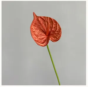 Artificial PU anthurium flower stem, realistic red spathe for wedding decor and floral arrangements.
