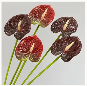 Artificial anthurium flowers faux red flamingo flower stems for home wedding decoration.