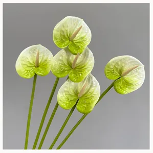 Artificial anthurium flower single stem fake plant green white gradient for wedding decor