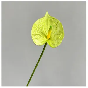 Artificial green anthurium flower detail, PU touch flamingo lily plant for decor.