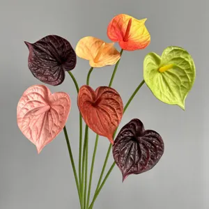 PU Artificial Anthurium Flower Single Branch Realistic Flamingo Flower Real Touch Plant For Home Wedding Party Floral Decor