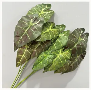 Artificial Alocasia leaves fake green plant stems for home wedding floral arrangement decor.
