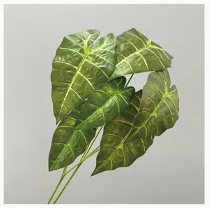 Artificial Alocasia leaves foliage stem for floral arrangement home decor green plant detail