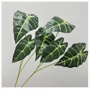 Artificial alocasia leaf black velvet plant fake greenery branch for home decor floral