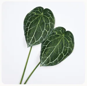 Detailed view of artificial crystal anthurium leaf green plant photography prop decor.