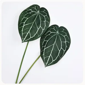 Artificial crystal anthurium leaves close up view for home decor and photography props.