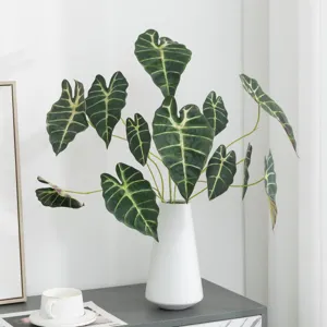 Artificial Alocasia Leaf Simulation Black Peacock Taro Leaf Green Plant Fake Foliage For Home Wedding Party Decor