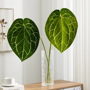 Artificial Crystal Anthurium Leaf Greenery Photography Prop PVC Faux Plant Home Decoration Vase Floral Arrangement