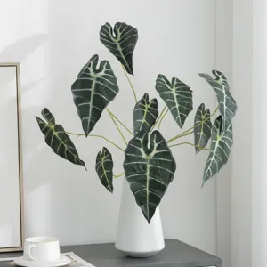 Artificial Alocasia Black Velvet Plant Leaves Fake Greenery Faux Floral Home Decoration