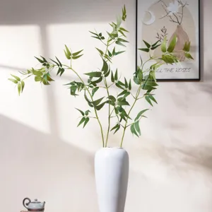 Artificial Bamboo Leaves Silk Plant Long Branch Fake Greenery Branch For Tea Room Living Room Home Zen Decor