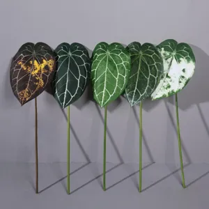 Artificial anthurium leaves set, velvet plant green leaves photography props for home decor.