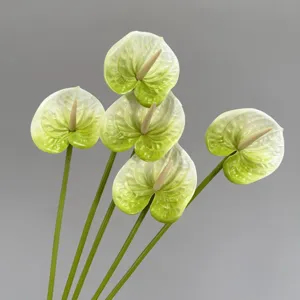 Artificial anthurium flower green white peace lily faux floral branch for home wedding decor