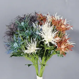 Bouquet de Fleurs Artificielles Eryngium Fausses Plantes Style Forestier Fleur Sauvage Pour Fête Mariage Décoration Maison Arrangement Floral
