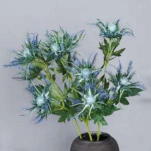 Bouquet de fleurs de panicaut artificiel style forêt brumeuse mariage décoration.