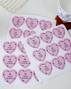 Pink heart shape sticker sheets with cute bow design and sweet blessing text for journal.