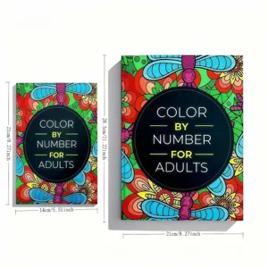 Adult coloring book set with colorful floral cover designs and clear size dimensions displayed.