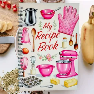 A5 recipe notebook detail showing beautiful cover illustration and spiral binding design.