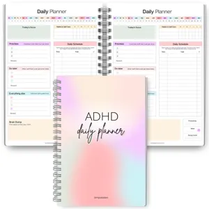 ADHD daily planner spiral bound notebook with pastel gradient cover for time management.