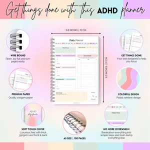 ADHD daily planner A5 spiral bound notebook with 100gsm paper for focus and organization