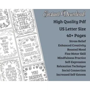 Adult coloring book pages printable floral stress relief mental health mindfulness US letter