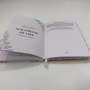Detailed interior view of open memory scrapbook journal with elegant chapter design and page layout.
