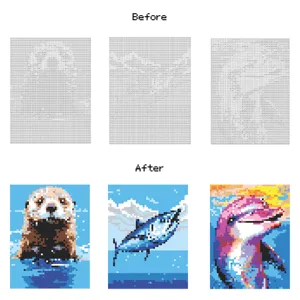Pixel art coloring book for adults teens, marine animal theme number painting templates.