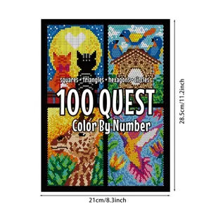 100 quest color by number geometric mosaic coloring book for adults relaxation activity art