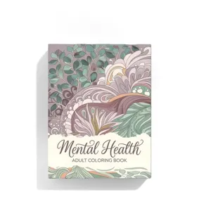 Adult coloring book detail view, mental health theme floral healing line art pattern cover.