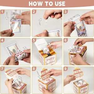 Coffret cadeau boîte à tirer de l'argent d'anniversaire avec carte et sachets transparents.