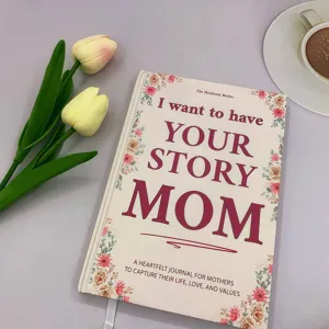 Mom story journal notebook with floral cover, memory keepsake gift for mothers and women.