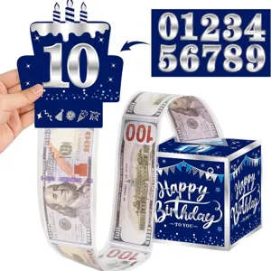Kit de boîte à tirer de l'argent d'anniversaire avec décoration de gâteau de fête.