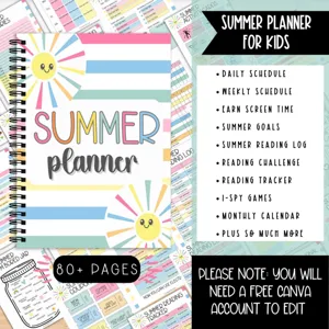 Cuaderno de Planificador de Verano para Niños Encuadernado en Espiral Programa Diario Lista de Deseos Lindo Sol de Dibujos Animados Libro Colorido para Uso Diario