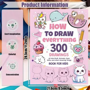 Livre de dessin comment tout dessiner pour enfants avec 300 animaux et aliments mignons.