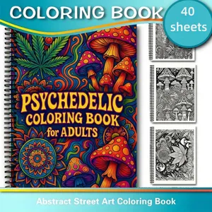 Adult psychedelic coloring book with 40 sheets, stress relief creative art design for relaxation.