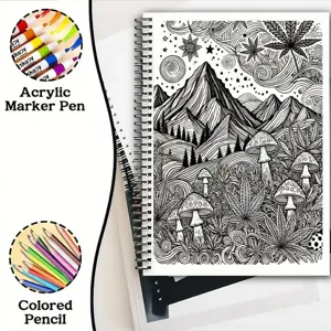 Adult psychedelic dream coloring book stress relief spiral bound book intricate line art