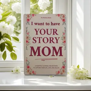Mother story journal book with floral cover, heartfelt memory keepsake notebook for mom.