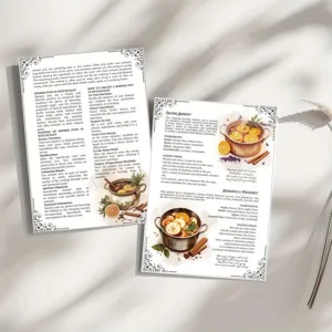 A5 simmer pot recipe cards, witchcraft herbal recipe pages for home decor and aromatherapy.