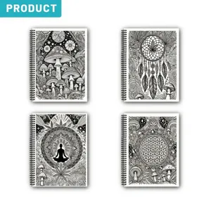 Adult psychedelic stress relief coloring book spiral notebook set of 4 unique designs