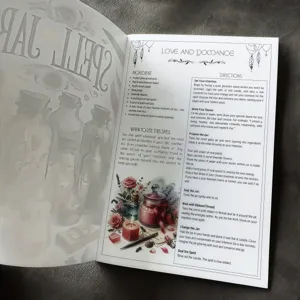 Spell jars instruction manual page featuring love and romance recipe guide with lovely illustrations.