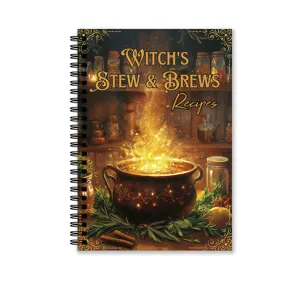 Witch theme A5 spiral notebook planner and diary for daily journaling and kitchen notes.