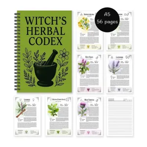 Quaderno spirale codex erboristico botanico A5 con 56 pagine di illustrazioni di piante.