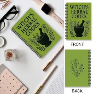 Quaderno spirale verde con copertina illustrazione botanica codice erbe strega 100p