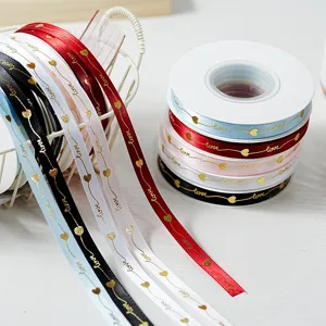 Nastro di Raso Rotolo Cuore Amore Dorato Nastro per Confezioni Regalo Decorazione Pasticceria Mazzi di Fiori Fai da Te Accessori