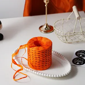Orange paper string ribbon for DIY gift wrapping, craft weaving, and box decoration 200m
