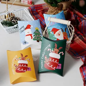 Boîtes cadeaux de Noël, emballage en papier mignon dessin animé père Noël bonhomme de neige.