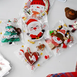 Detailed view of Christmas self-adhesive packaging bags with cute snowman and Santa designs.