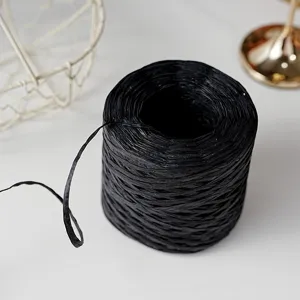 Black paper rope roll for DIY gift packaging, craft decoration, and hand weaving details.