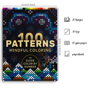 100 Patterns Adult Mindful Coloring Book Paint by Number 204 Pages A4 Paperback Book